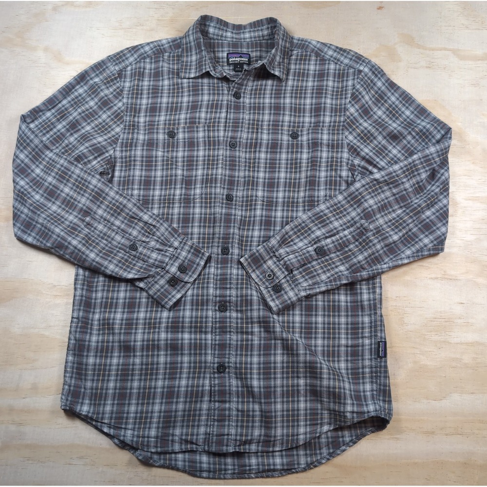 Patagonia Cotton Men's Gray Plaid Collared Long Sleeve Button-Up Shirt Sz S
